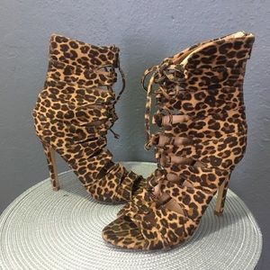 Leopard lace up heels